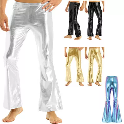 US Men Shiny Metallic 70's Disco Long Pants Flared Bell Bottom Trousers Costume • $16