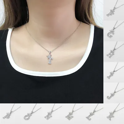 £2.62 • Buy Crystal Alphabet Pendant Necklace For Women Men Crown Initial Letter Necklace
