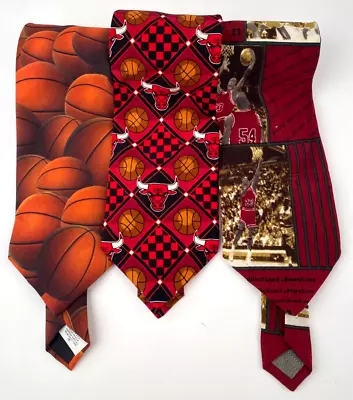 Vintage Basketball Chicago Bulls Men's Neck Tie Ralph Marlin NBA Lot Of 3 • $26.99