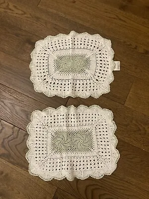 Set Of 2 Vintage Laura Ashley Eau De Nil Crocheted Cotton Doilies / Placemats • £6
