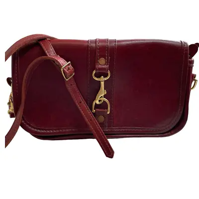 Vintage JW Hulme Del Mar Crossbody Clutch Bag In Red Leather W/ Brass Gold  • $250