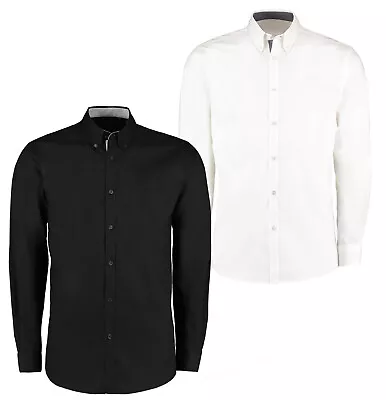 Men's Long Full Sleeve Slim Fit Dress Shirt ( Black White) • £19.99