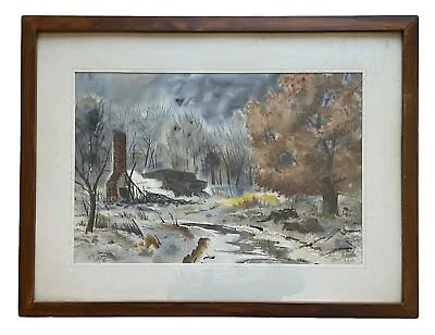 Mid Century Modern 60s/70s Winter Landscape Painting Fire House Chimney Forest • $125