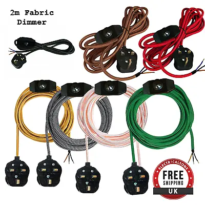 Styles 8 Colours 3Pin UK Plug With Switch 3 Core Braided Fabric Cable Vintage 2M • £8.89