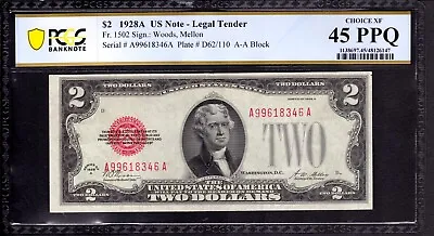 1928 A $2 Legal Tender Note Red Seal Fr.1502 Aa Block Pcgs B Choice Xf 45 Ppq • $199.99