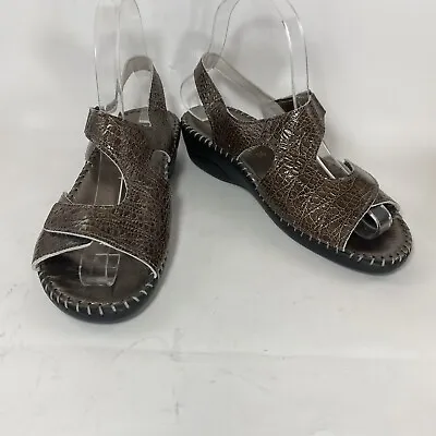La Plume Brown Metallic Leather Snakeskin Sandals Shoes Size 36 (US Size 6) EUC • $17.99
