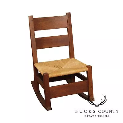 Gustav Stickley Antique Mission Oak Rush Seat Nursing Rocker • $965