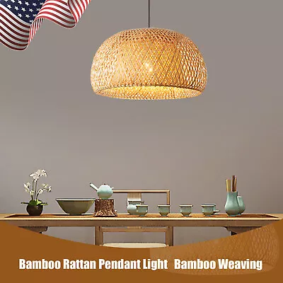 Bamboo Wicker Rattan Lantern Pendant Light Fixture Hanging Ceiling Lamp Vintage  • $39