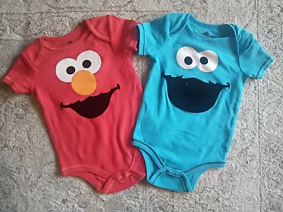 Sesame Street One Piece Bodysuits Elmo Cookie Monster Size 18 Months Lot Of Two • $11