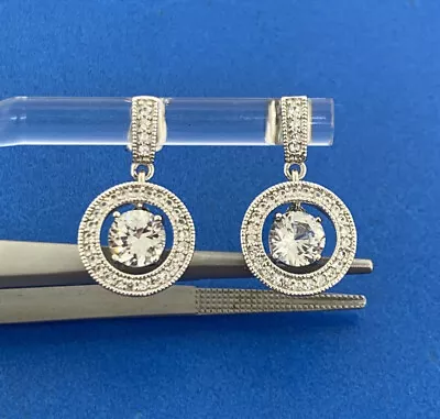 Zales Sterling Silver 925 CZ Cubic Zirconia Halo Accented Drop Dangle Earrings • $65