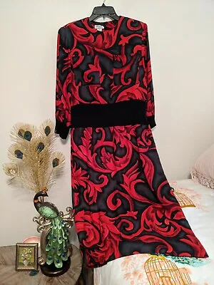 Ujoncin Malcolm Starr Red Black Vintage Wool Silk Dress 8 • $99.85