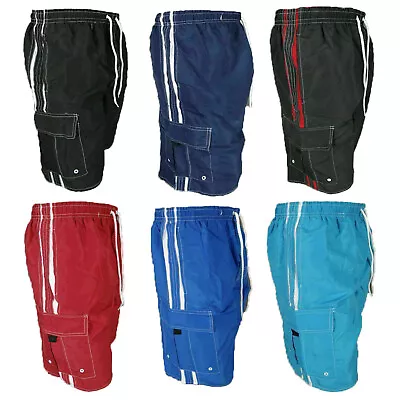 Cargo Shorts Swim Trunks Mens Elastic Double Sport Stripe Inside Mesh Lining • $9.99