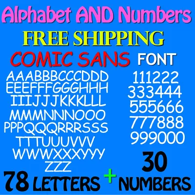 ALPHABET And NUMBERS PACK COMIC SANS 3/4  Up To 5  Size FREE SHIP STICKERS DECAL • $38.95