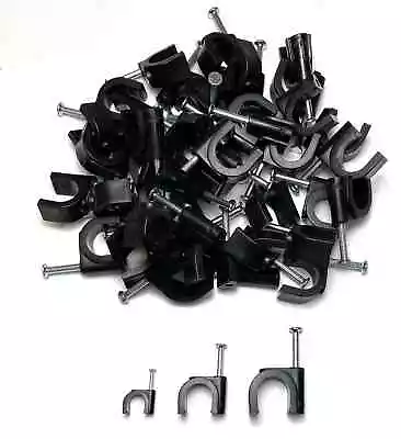 80pcs Round Cable Clips Wall  6mm 8mm 10mm Black Nail Plugs Various Size Set UK • £2.49
