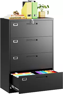 4 Drawer Lateral File Cabinet With Lock White Lateral Filing Cabinet Large Dee • $271.10