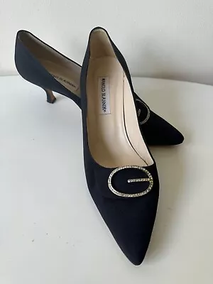 Vintage Manolo Blahnik Kitten Pump Heels Made In Italy Rhinestone Size 40 Italy • $135