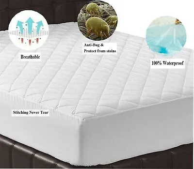£14.99 • Buy Padded Mattress Protector Quilted Waterproof Cover Bed Fitted Sheet Deep Topper