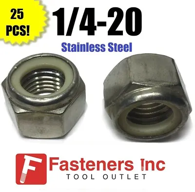(Qty 25) 1/4-20 Stainless Steel Nylon Insert Lock Hex Nut UNC Nylock • $6.99