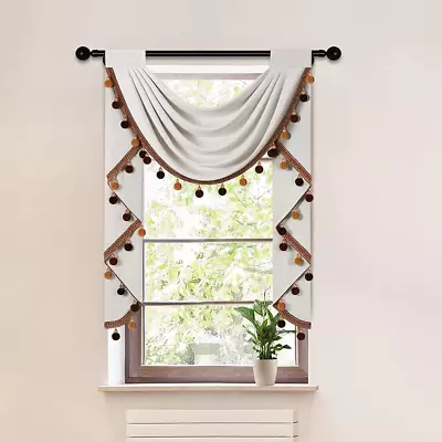 Cream Velvet Waterfall Valance For Living Room Single Hollow Swag Curtains Valan • $50.33