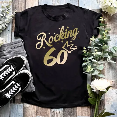 Ladies Rocking 60 T Shirt Cool 60th Birthday Mum Wife Music Grandma Nan Gift Top • £13.99