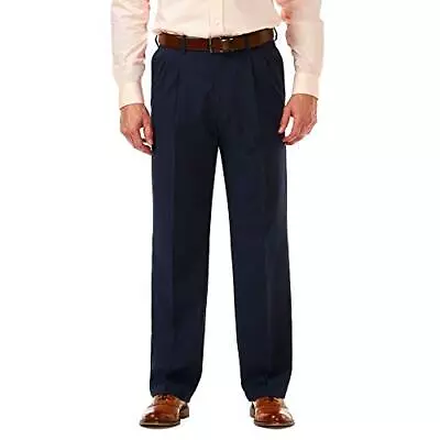 Haggar Mens Cool 18 Pro Classic-Fit Expandable Waist Pleated Stretch Dress Pants • $29.99