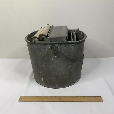 Vintage Mop Bucket Galvanized Metal Wood Wringer Handle • $39.99