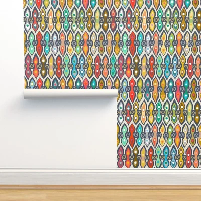£97.86 • Buy Removable Water-Activated Wallpaper Ikat Geometric Indian Stripe Nature Bohemian