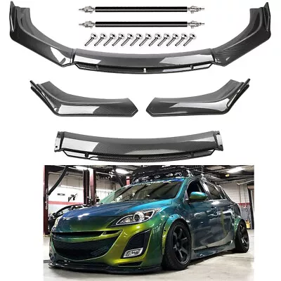 For Mazda 3 Mazdaspeed3 Front Bumper Lip Splitter Spoiler Carbon Fiber Strut Rod • $69.99