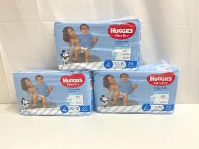 $49.99 • Buy NEW Huggies Ultra Dry Nappies Boys Size 4 (10-15kg) 3x 36Pks 108 Nappies RRP$70