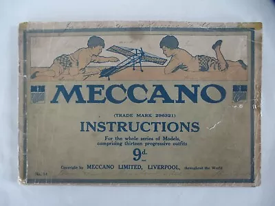 Early Vintage Meccano Manual Instructions No. 14 1914    1 • £2.99