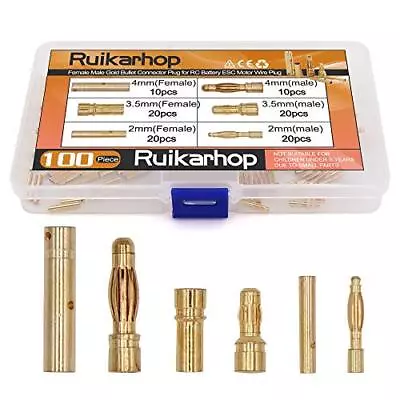 Ruikarhop 100PCS 2Mm 3.5Mm 4Mm Female Male Gold Banana Bullet Connector Plug For • $20.49