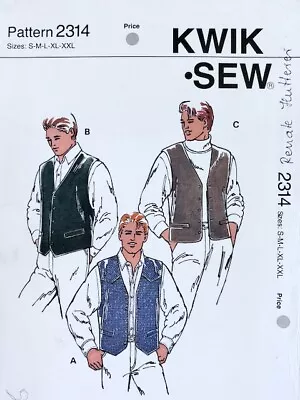 Kwik Sew Pattern 2314 Mens Lined Vest Waistcoat - Sizes S M L XL & XXL UNCUT • $14.90