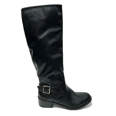 Arizona Knee High Riding Boots Size US 6.5M Black Vegan Leather Buckle NWOB • $25