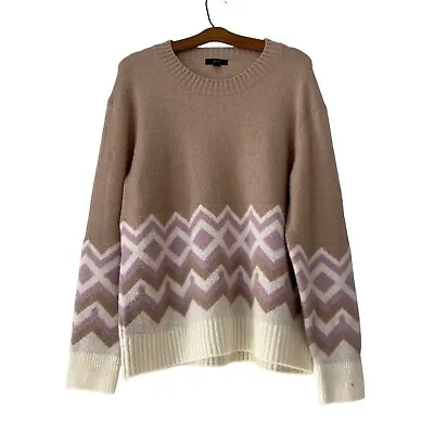 J. Crew Fair Isle Crewneck Pullover Sweater Womens M Wool Blend Cozy Knit • $26.24