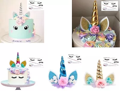 3D Unicorn Cake Topper Birthday Party Cake Decoration Topper Ears Eyelash Child • $14.60