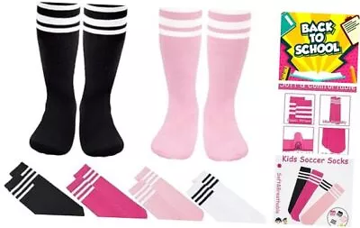  Kids Toddler Soccer Socks Boys Girls 3-6 Years 4pairs-white+black+pink+rose • $22.20