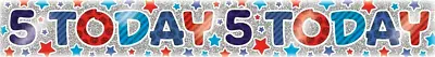 BLUE - AGE 5 HOLOGRAPHIC BANNER - BOYS 5TH Fifth  BIRTHDAY PARTY - FAST DISPATCH • £2.29