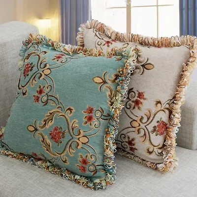 Floral Cushion Case Jacquard Sofa Pillowcase Cover Tassel Fringe European Style • $27.72