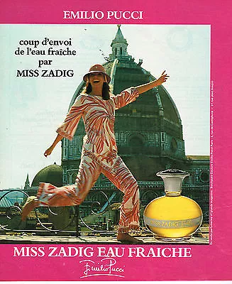 ADVERTISING 034 1977 EMILIO PUCCI Eau Fraiche MISS ZADIG Pafum • $3.20