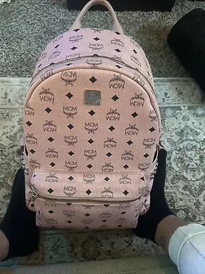 MCM Backpack Soft Light Pink Visetos Side Stud Large Medium Bag Authentic Cognac • $600