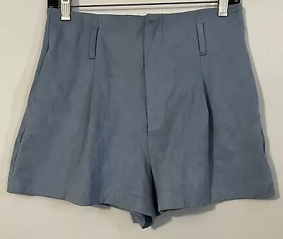 Women's Zara Blue Suede Pleated High Waist Shorts With Pockets NO BELT Medium  • $26.99