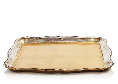 Vietri H1386 Gold/Silver Florentine Rectangle Wood Tray 17.5x14 In • $131.25