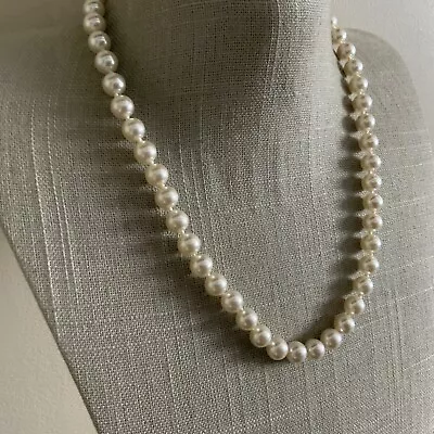 Vintage Glass Ivory White Knotted Faux Pearl Beaded Necklace  • $6.99