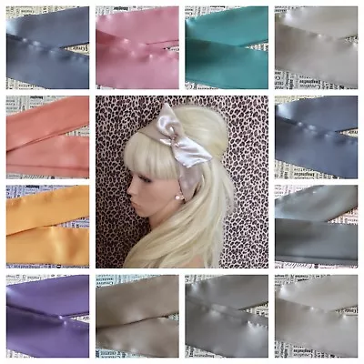 SATIN BENDY WIRED WIRE BOW HAIR WRAP SCARF HEAD BAND 60s RETRO 50s VINTAGE GLAM • £4.75