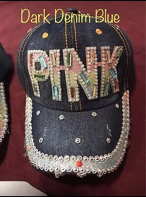 💖Victoria Secret DARK DENIM BLING Pink Baseball Cap Hat Adjustable Brand New! • $7.75