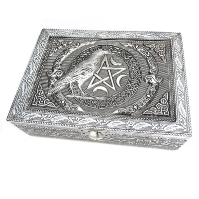 NEW Silver Raven Trinket Box - Embossed Metal Over Wood 5x7  Chest • $28.99