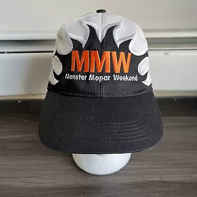 Vintage 90s Monster Mopar Weekend Hat Flames Black White Strapback • $9.99