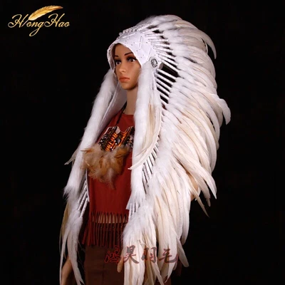 $289.79 • Buy White Indian Feather Headdress Costume Feather Bonnet Halloween Costume
