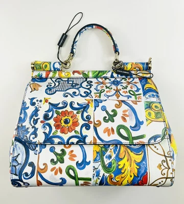£1350 • Buy Rrp Dolce&gabbana Leather White Blue Sicily Maiolica Handbag Shoulder Bag