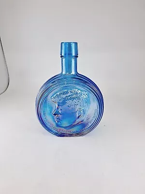 Wheaton Blue Carnival Iridescent Glass Collectors Bottle Featuring JFK 8  High • $19.99